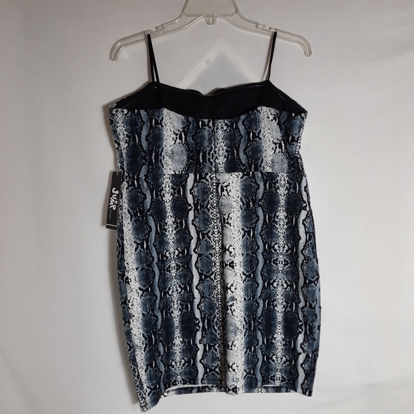 Jump Apparel Women's Large Strapless Bodycon Stretch Mini Dress Gray Print Zip - Picture 5 of 11